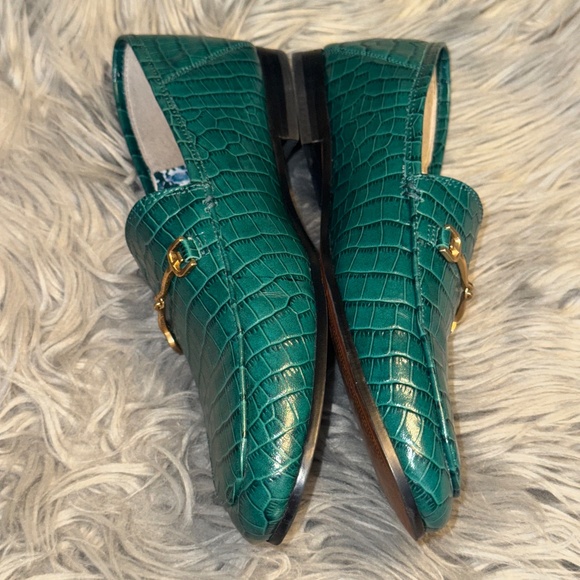 EUC Sam Edelman Loraine Green Tailored Loafers Croc Gator Print Size 8.5 - Picture 6 of 11